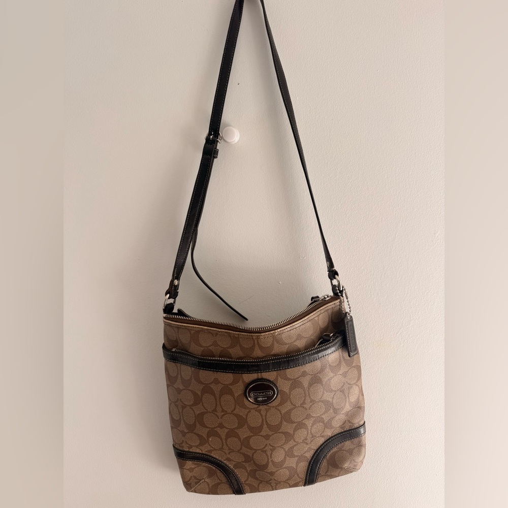 Coach Signature Tan and dark brown Peyton bag
